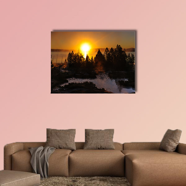 A sunrise in the West Thumb Area in Yellowstone Multi panel canvas wall art