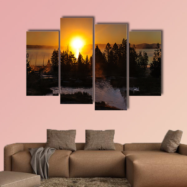 A sunrise in the West Thumb Area in Yellowstone Multi panel canvas wall art
