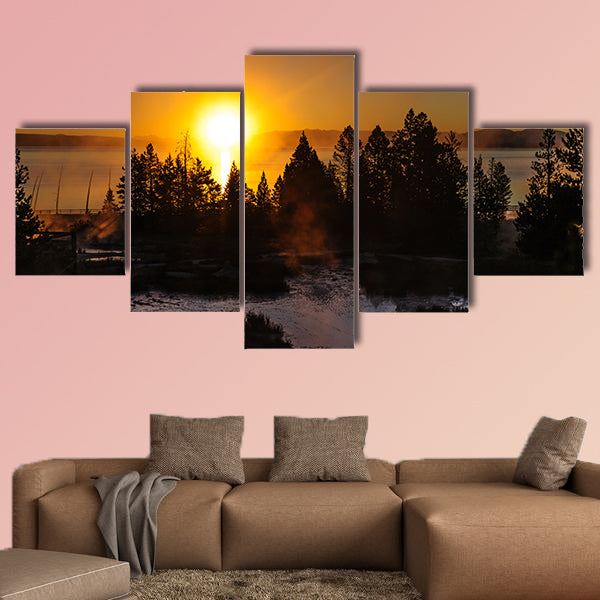 A sunrise in the West Thumb Area in Yellowstone Multi panel canvas wall art