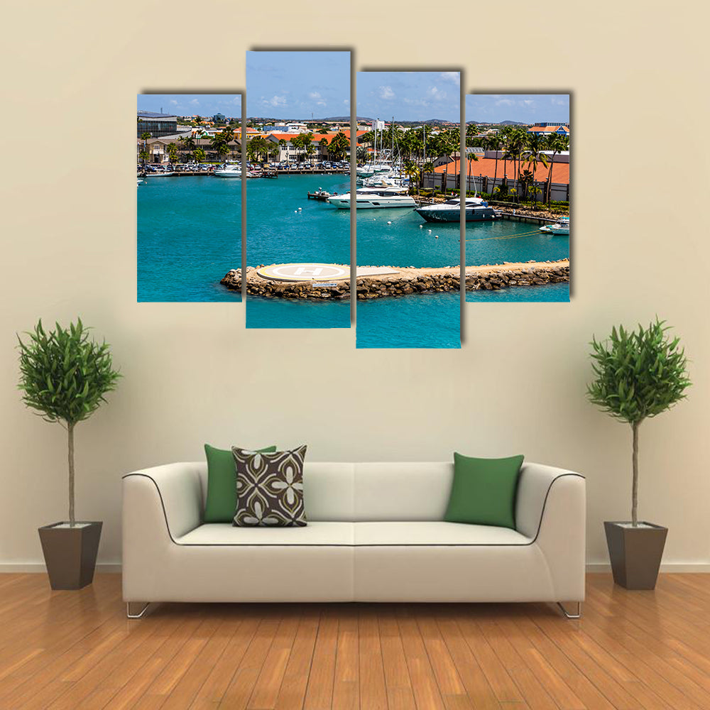 Helicopter Pad in Yacht Harbor Multi panel canvas wall art