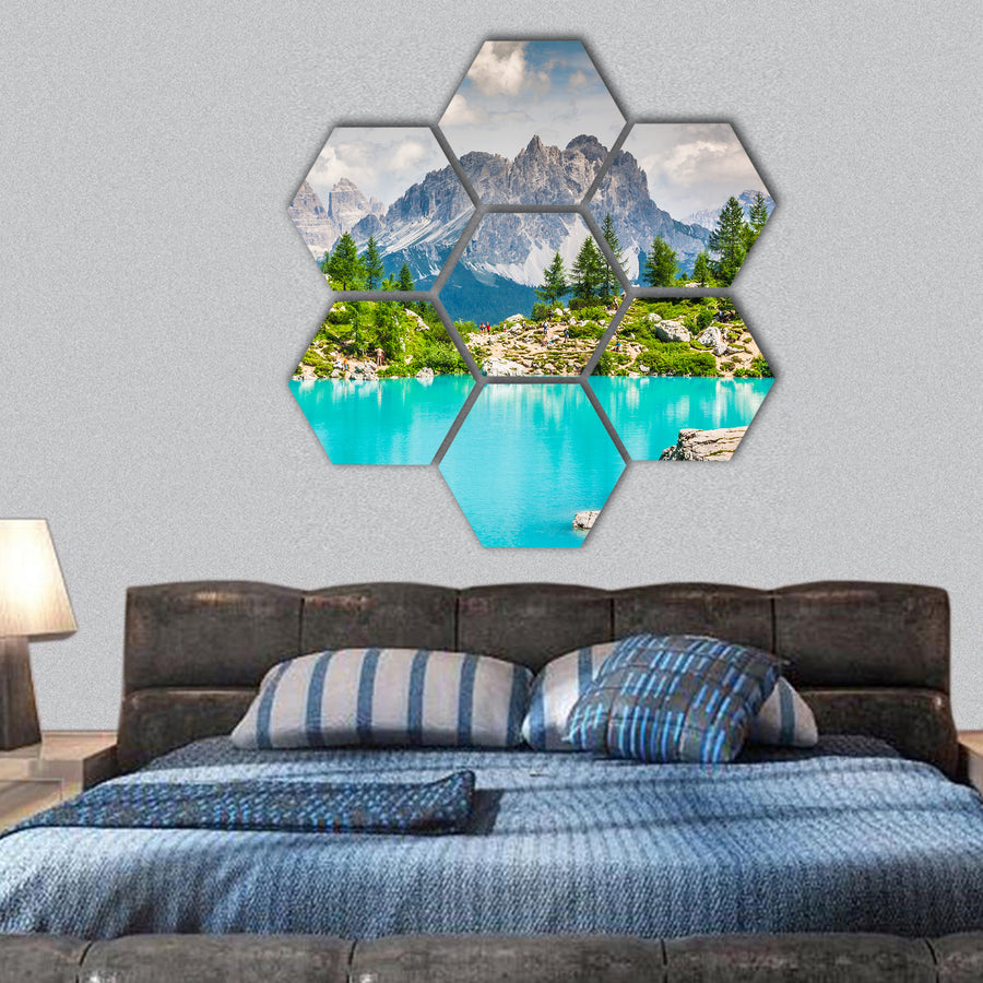 Turquoise Sorapis Lake in Cortina d'Ampezzo hexagonal canvas wall art