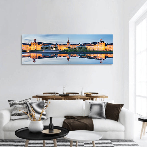 Karlsruhe castle reflected in water in summer evening Panoramic canvas Wall Art