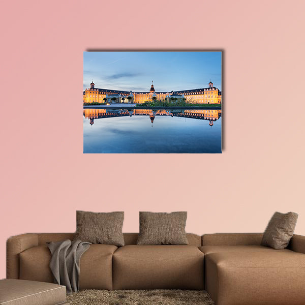 Karlsruhe castle reflected in water in summer evening multi panel wall art
