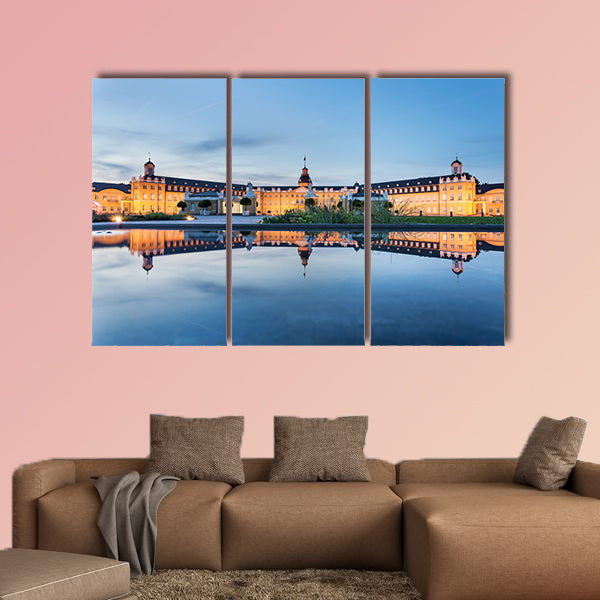 Karlsruhe castle reflected in water in summer evening multi panel wall art