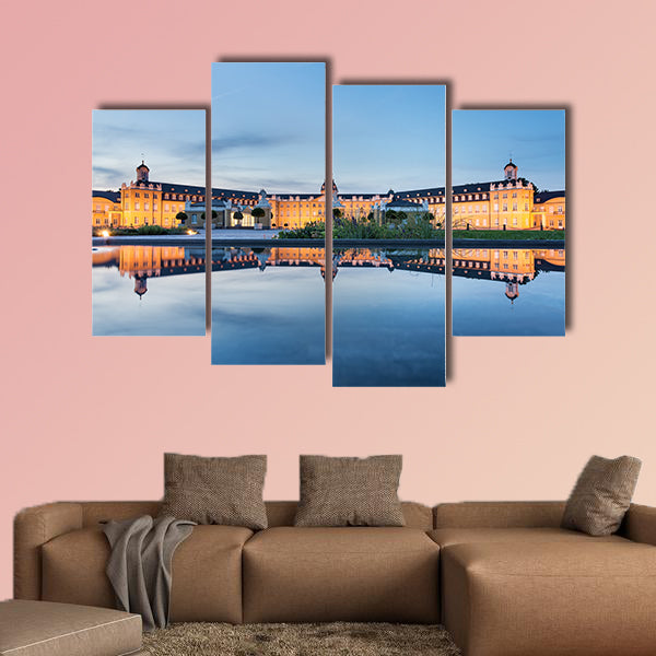 Karlsruhe castle reflected in water in summer evening multi panel wall art
