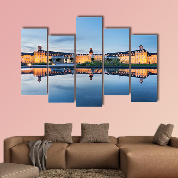 Karlsruhe castle reflected in water in summer evening multi panel wall art