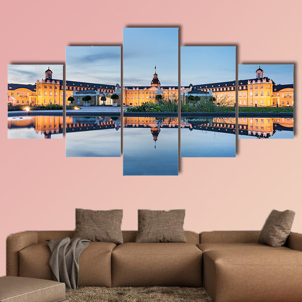 Karlsruhe castle reflected in water in summer evening multi panel wall art