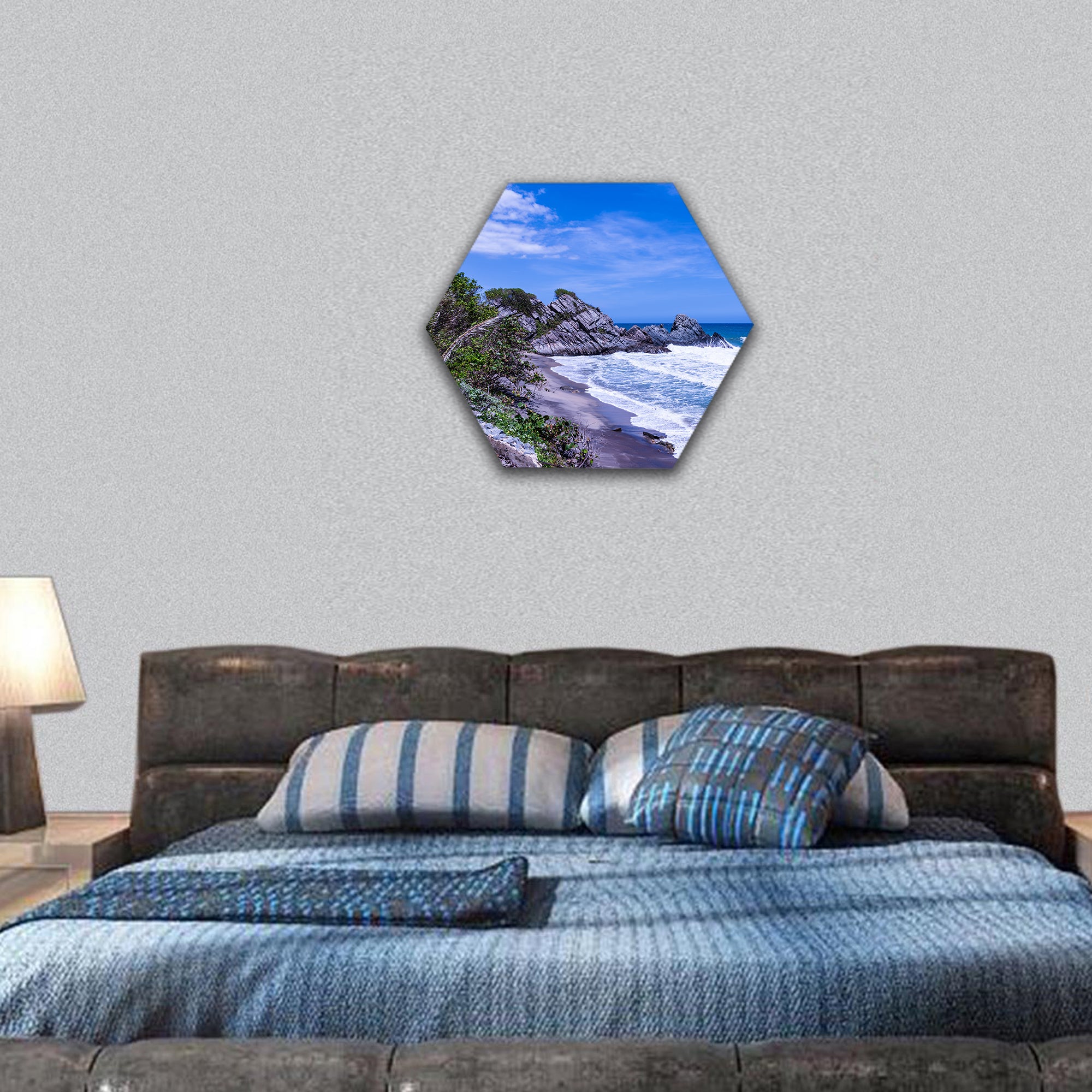 Wild tropical coast next to Caracas hexagonal canvas wall art