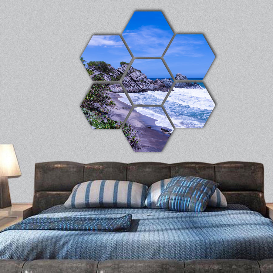 Wild tropical coast next to Caracas hexagonal canvas wall art