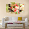 Beautiful tropical butterflies on a red flowers Multi Panel Canvas Wall Art