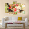 Beautiful tropical butterflies on a red flowers Multi Panel Canvas Wall Art