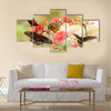 Beautiful tropical butterflies on a red flowers Multi Panel Canvas Wall Art