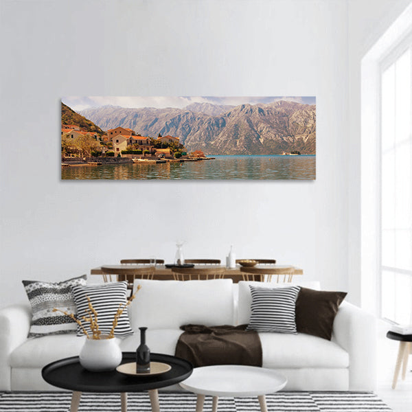 Mediterranean landscape ,Bay of Kotor with two small islands panoramic canvas wall art