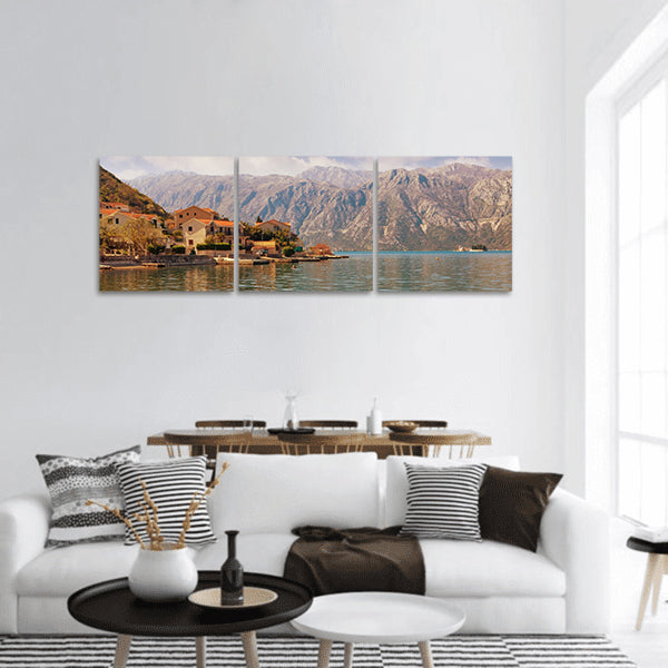 Mediterranean landscape ,Bay of Kotor with two small islands panoramic canvas wall art
