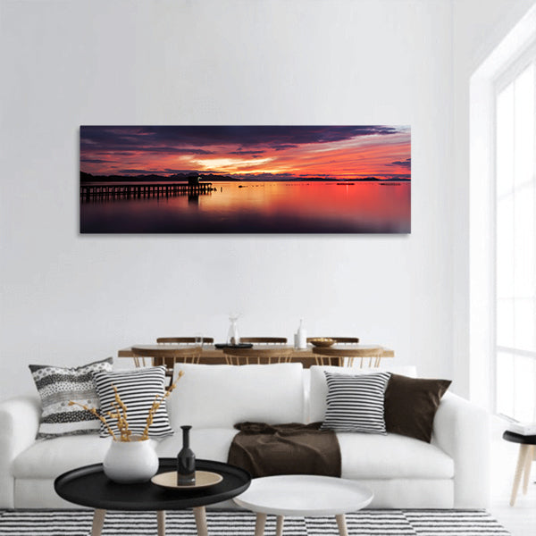 Old small jetty in to the sea sky ,clouds over sea landscape panoramic canvas wall art