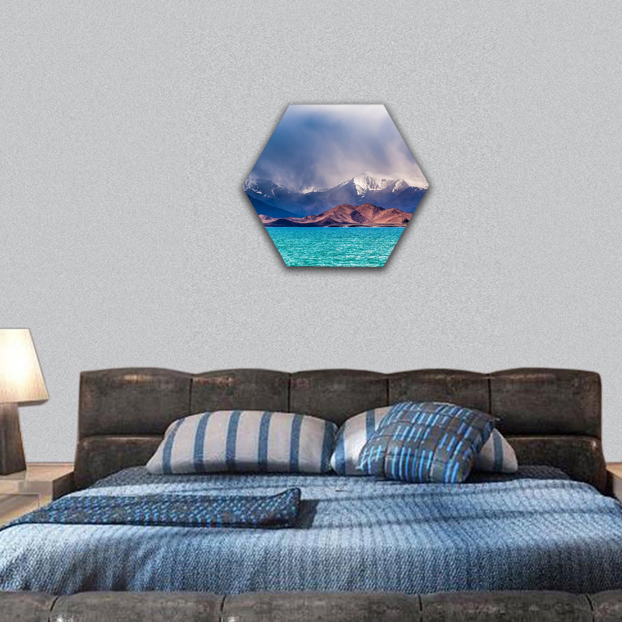 Beautiful view of Karakul lake in Pamir in Tajikistan hexagonal canvas wall art