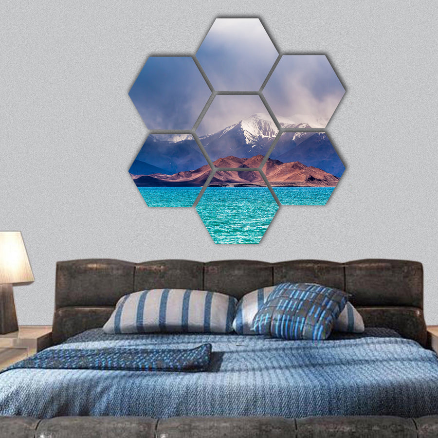 Beautiful view of Karakul lake in Pamir in Tajikistan hexagonal canvas wall art