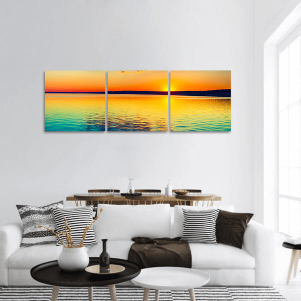 Sunset over the lake in Russia, landscape panoramic canvas wall art