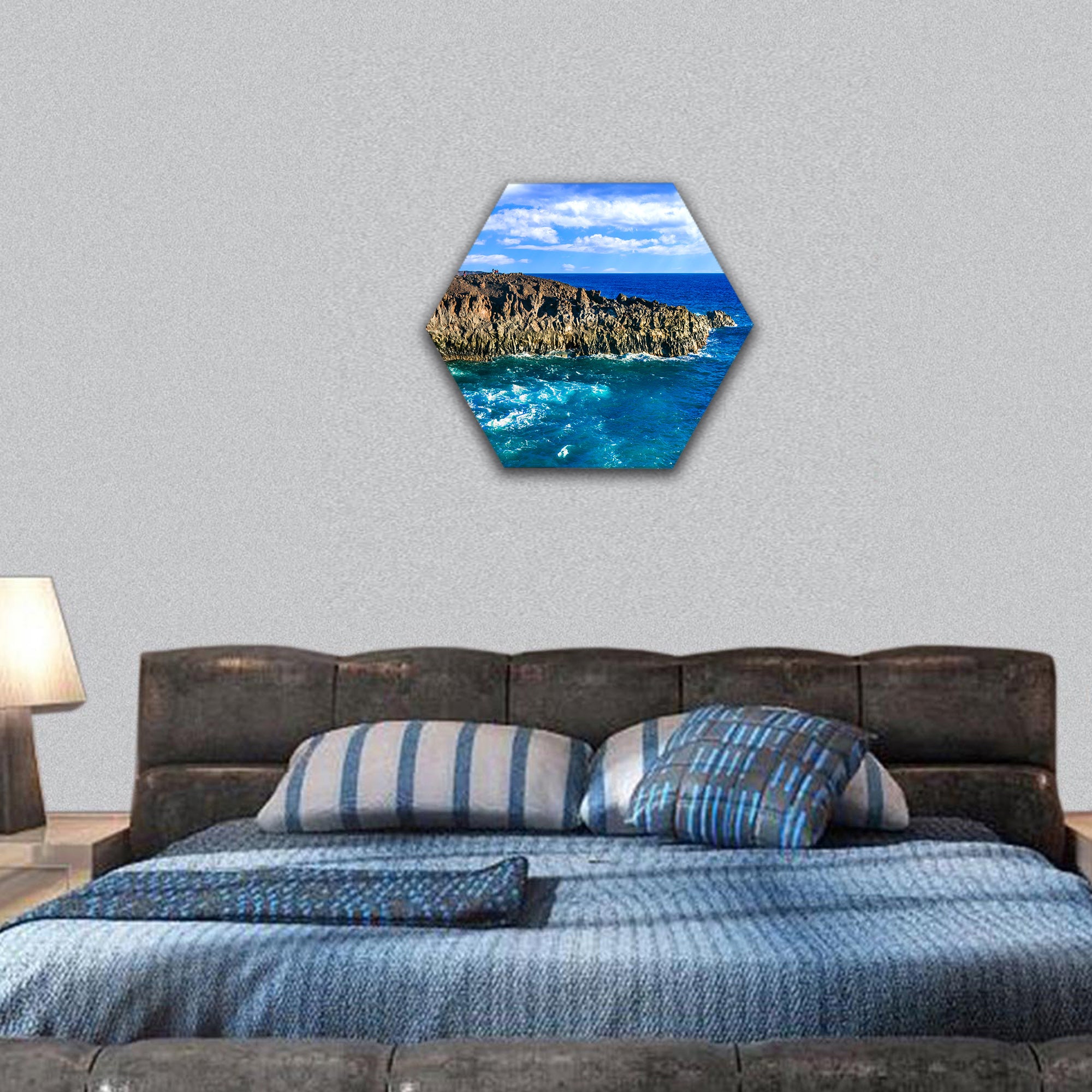 Unique Los Hervideros with cliffs,  Spain hexagonal canvas wall art
