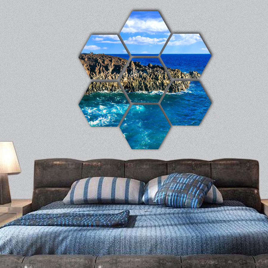Unique Los Hervideros with cliffs,  Spain hexagonal canvas wall art