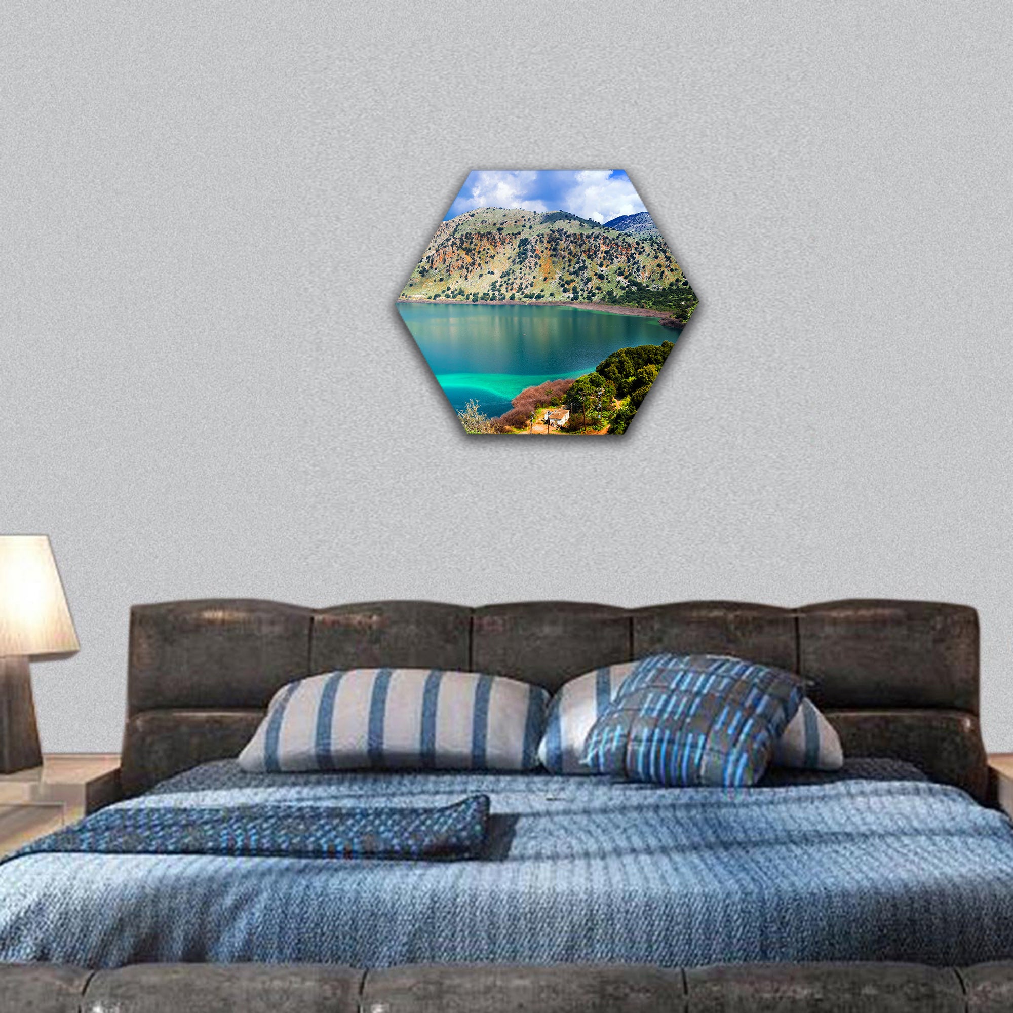 Kournas lake, Crete island, Greece hexagonal canvas wall art