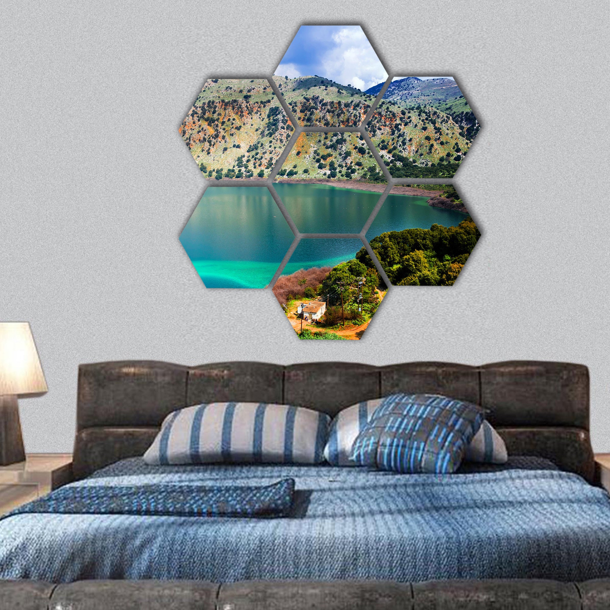 Kournas lake, Crete island, Greece hexagonal canvas wall art