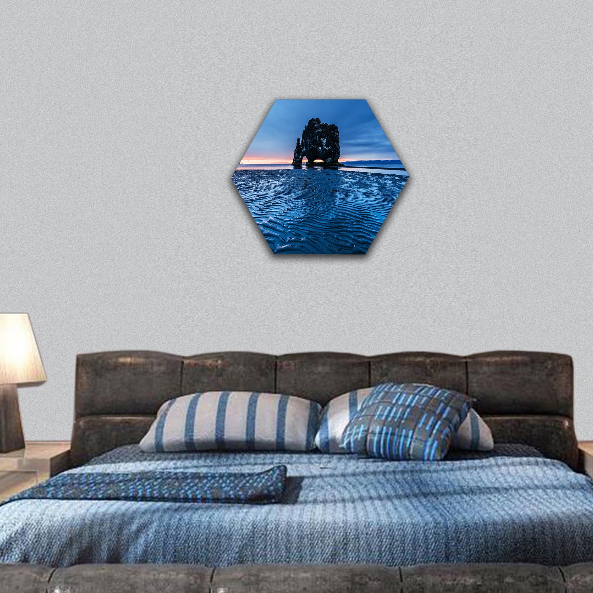 Spectacular rock in the sea hexagonal canvas wall art