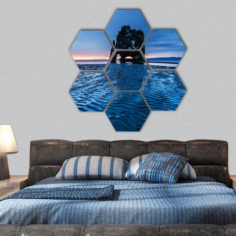 Spectacular rock in the sea hexagonal canvas wall art
