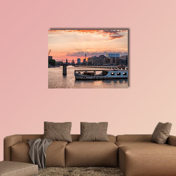 Sunset over the river Spree and behind the skyline of Berlin, Germany wall art