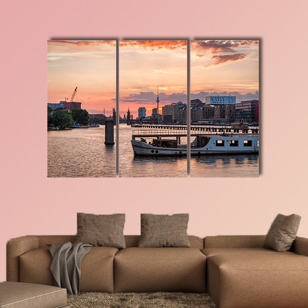  Sunset over the river Spree and behind the skyline of Berlin, Germany wall art
