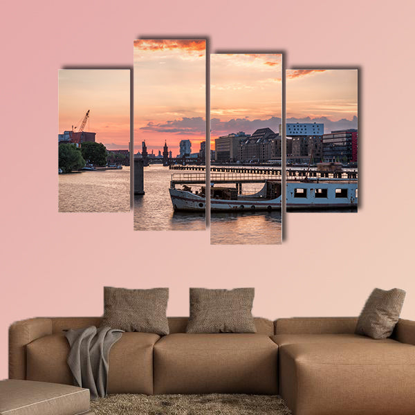  Sunset over the river Spree and behind the skyline of Berlin, Germany wall art