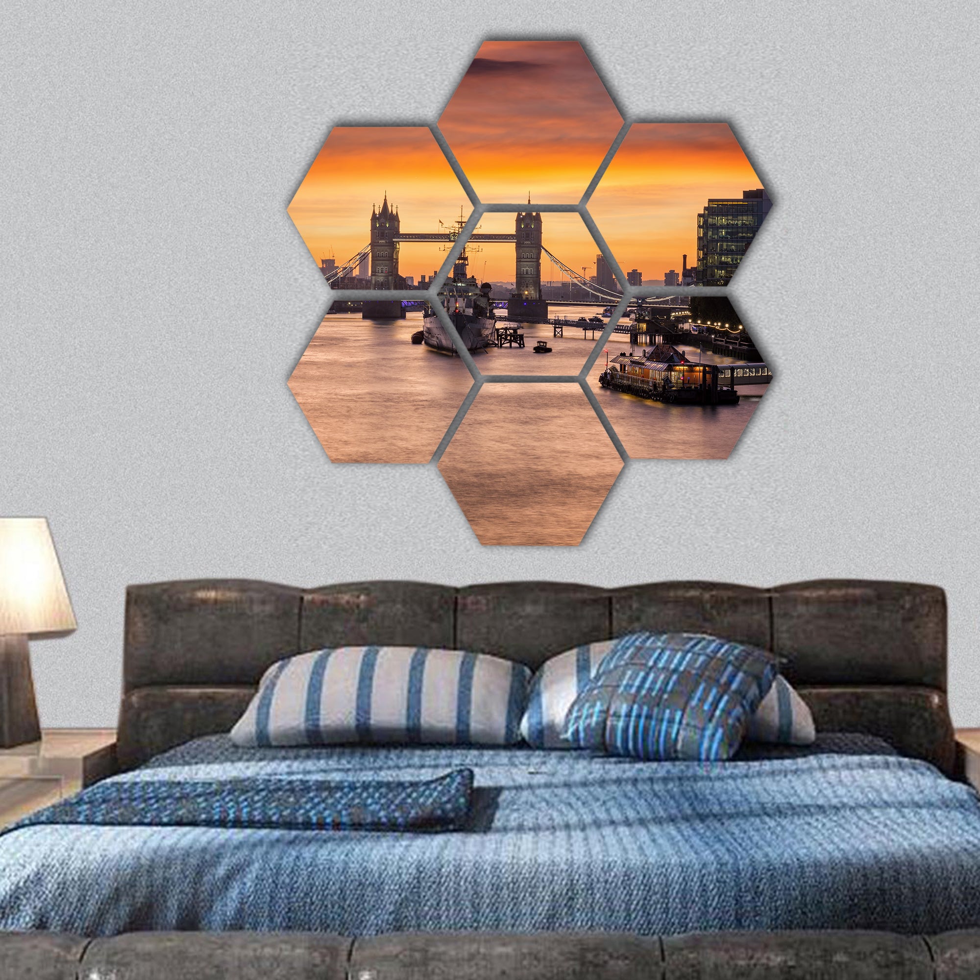 Iconic Tower Bridge in London hexagonal canvas wall art