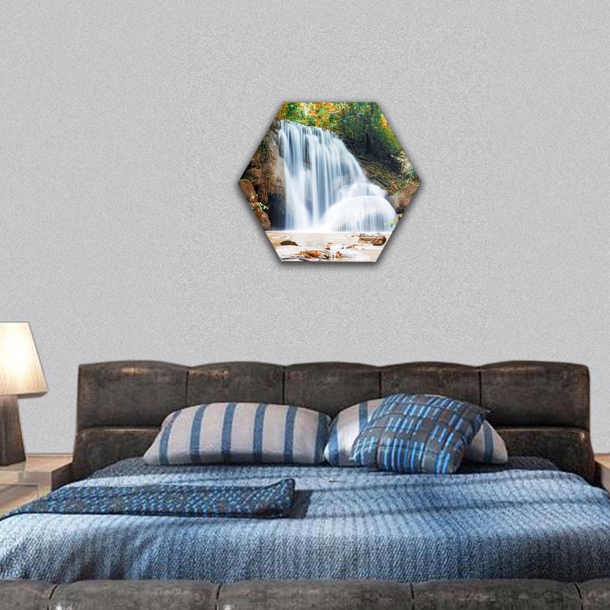 Planthong waterfall, National Park, Thailand  hexagonal canvas wall art