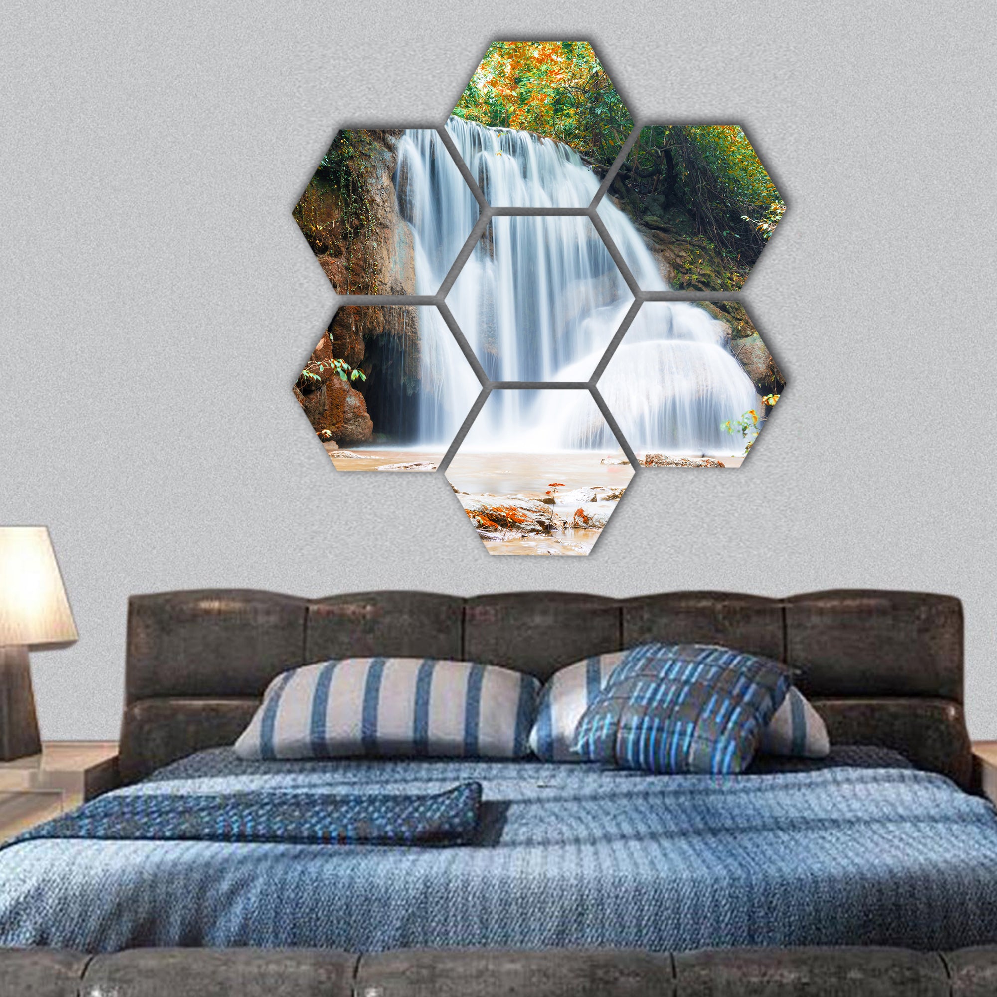 Planthong waterfall, National Park, Thailand  hexagonal canvas wall art