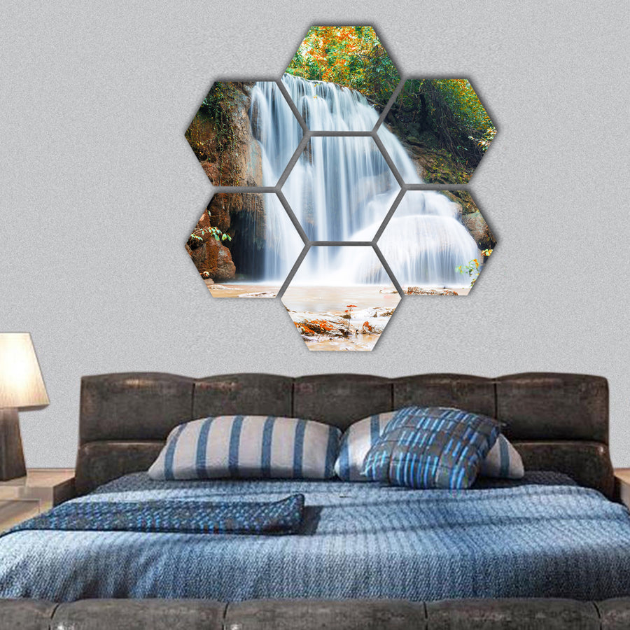 Planthong waterfall, National Park, Thailand  hexagonal canvas wall art