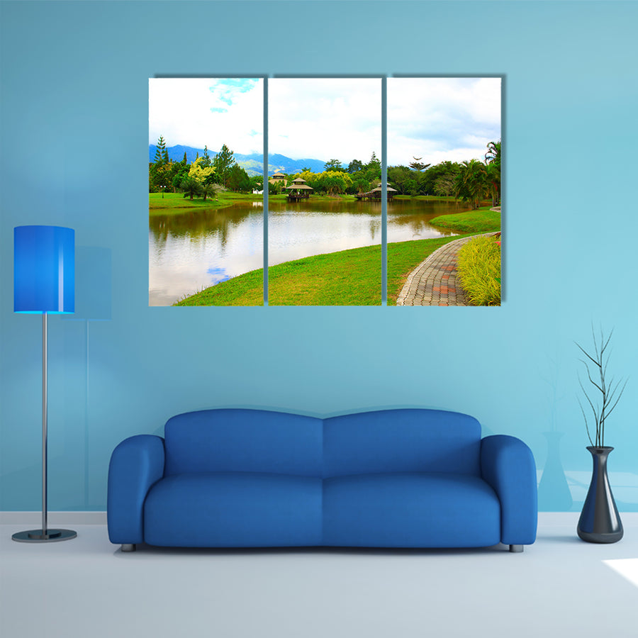 Beautiful view of public lake garden at Tenom, Sabah, Malaysia multi panel canvas wall art