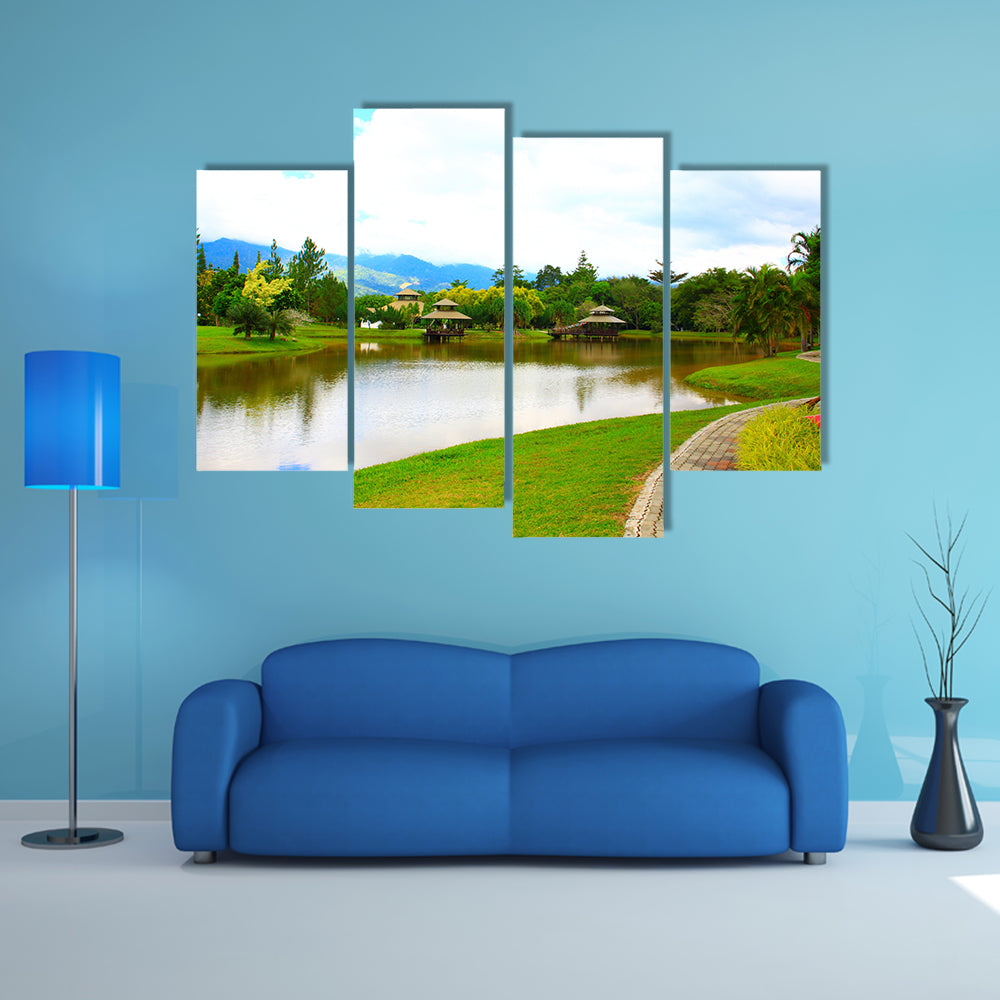Beautiful view of public lake garden at Tenom, Sabah, Malaysia multi panel canvas wall art