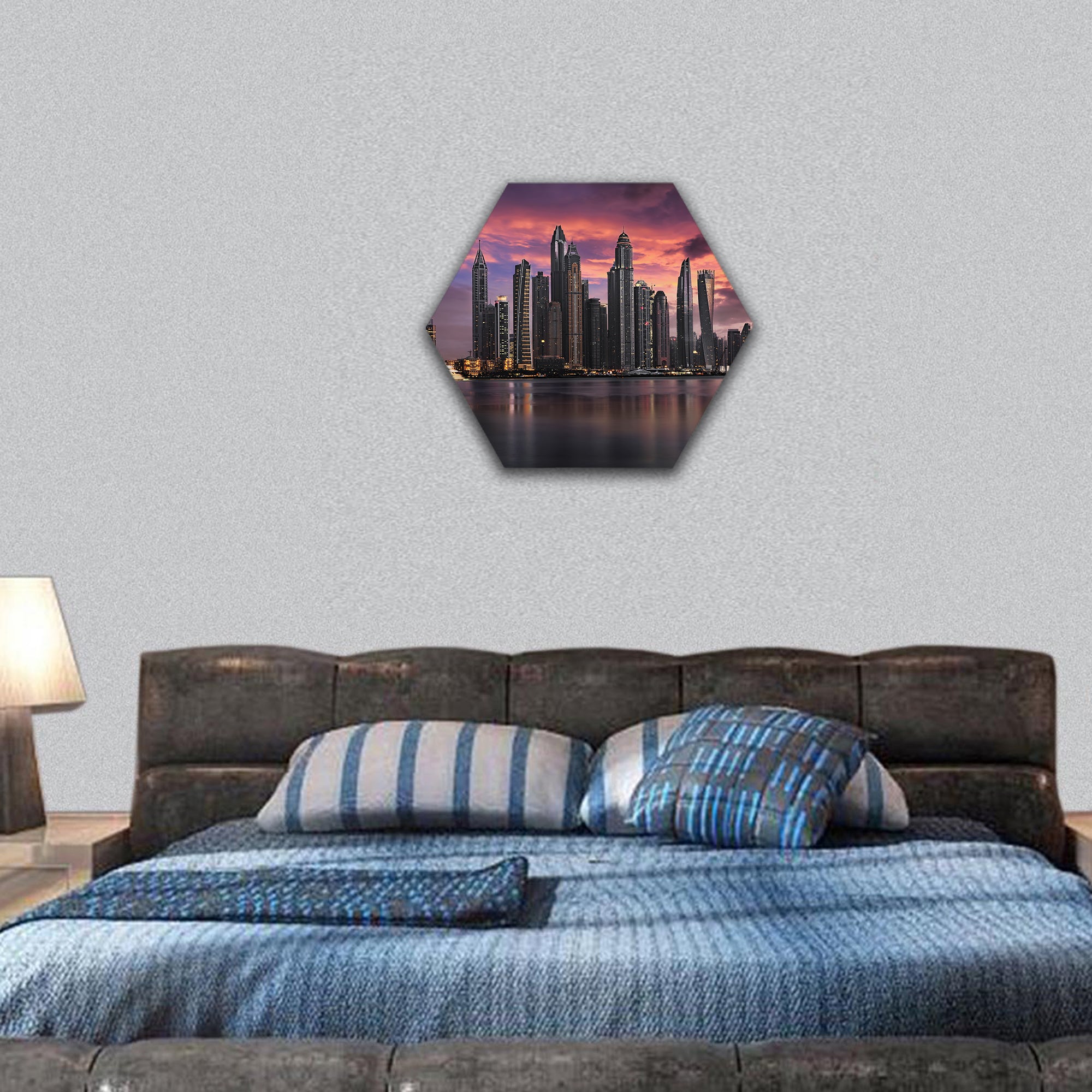 View to the Dubai Marina, UAE hexagonal canvas wall art