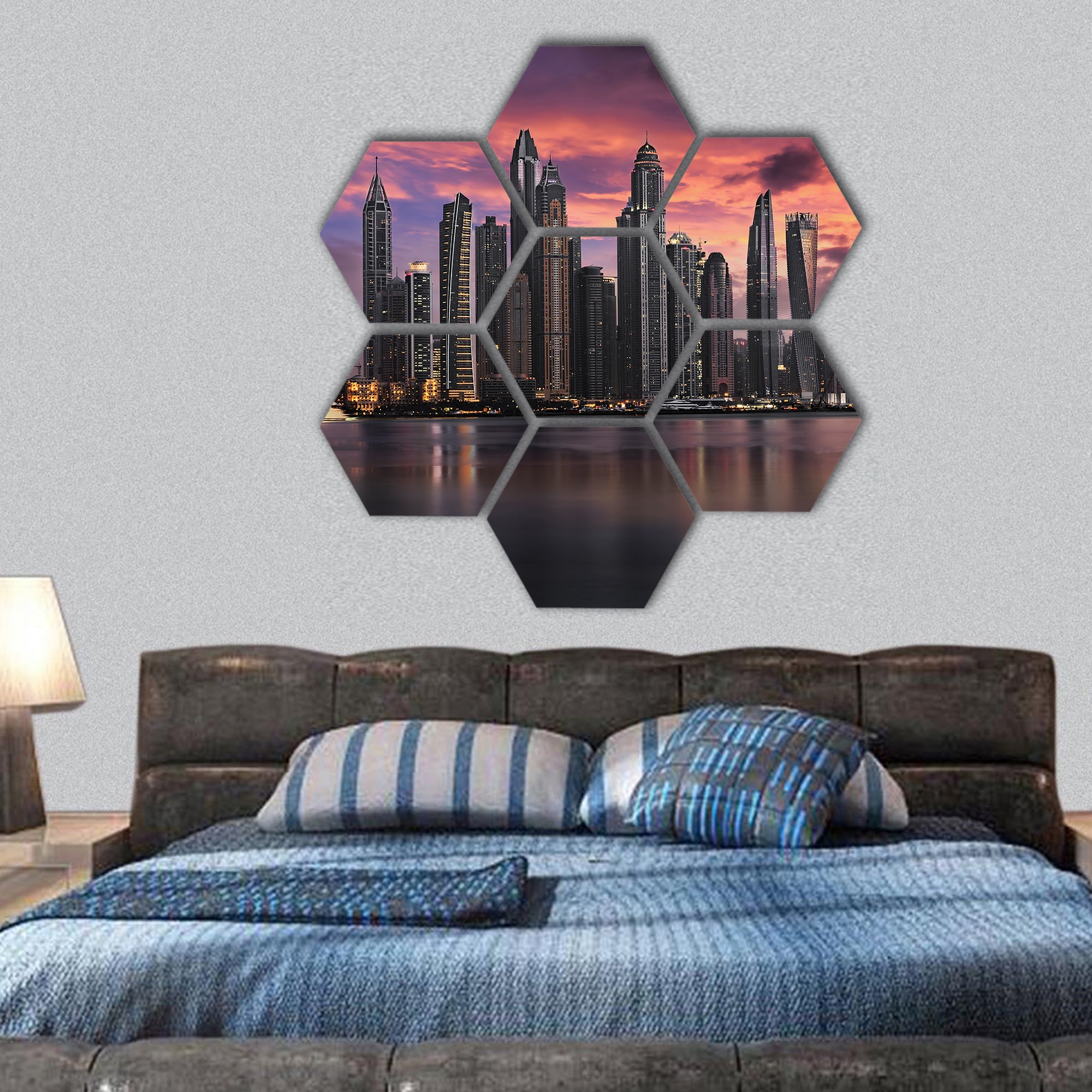 View to the Dubai Marina, UAE hexagonal canvas wall art