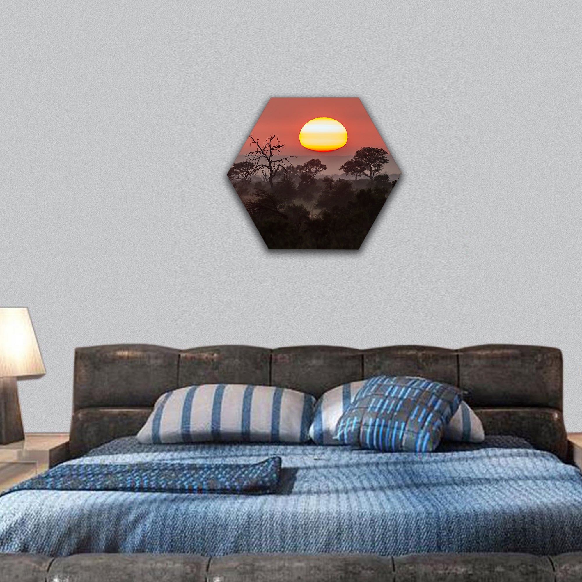 Sunset scenery in Kruger National Park, South Africa hexagonal canvas wall art