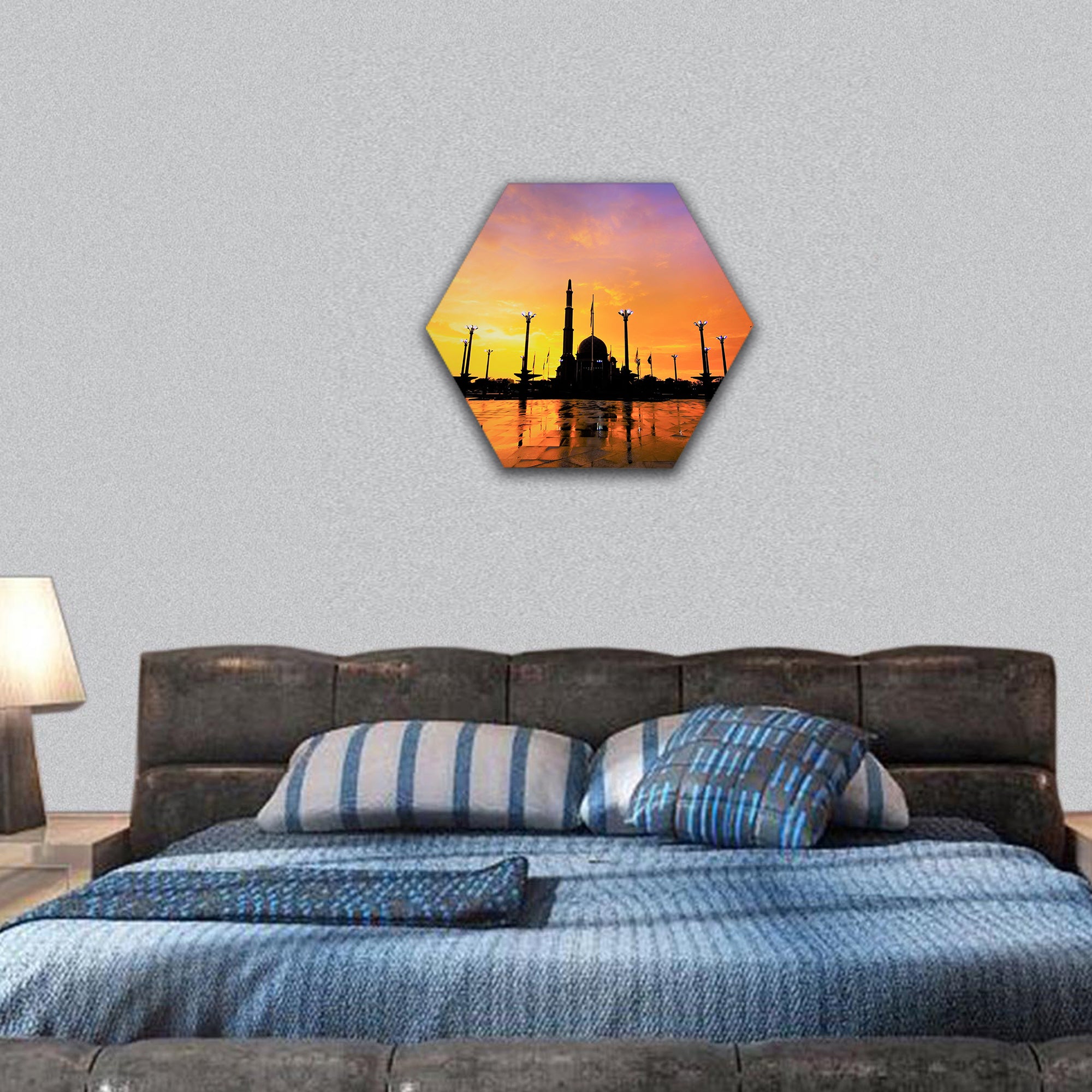 Putra Mosque, Famous landmark in Malaysia hexagonal canvas wall art