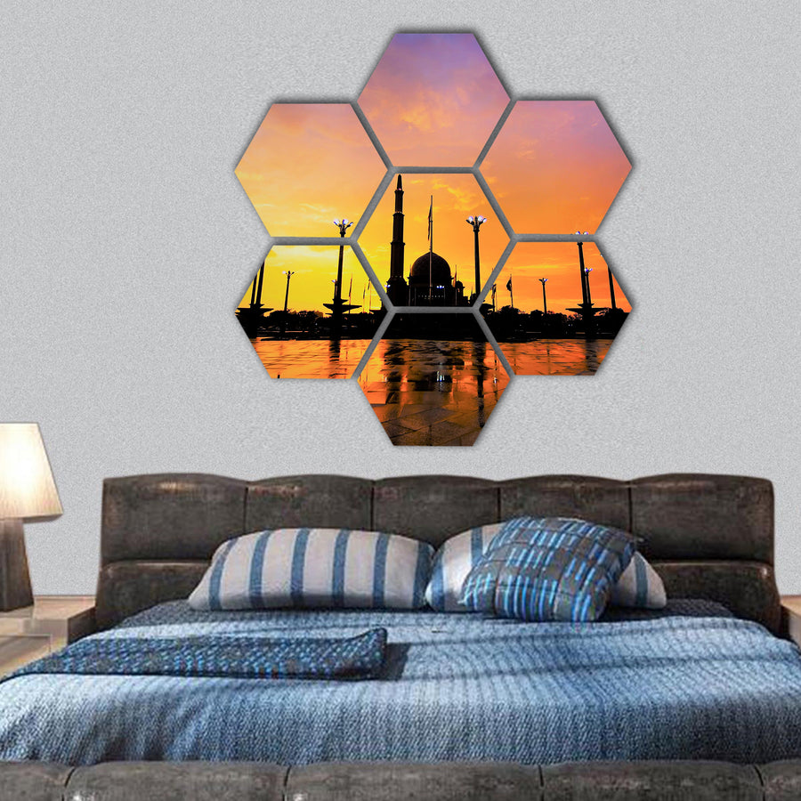 Putra Mosque, Famous landmark in Malaysia hexagonal canvas wall art