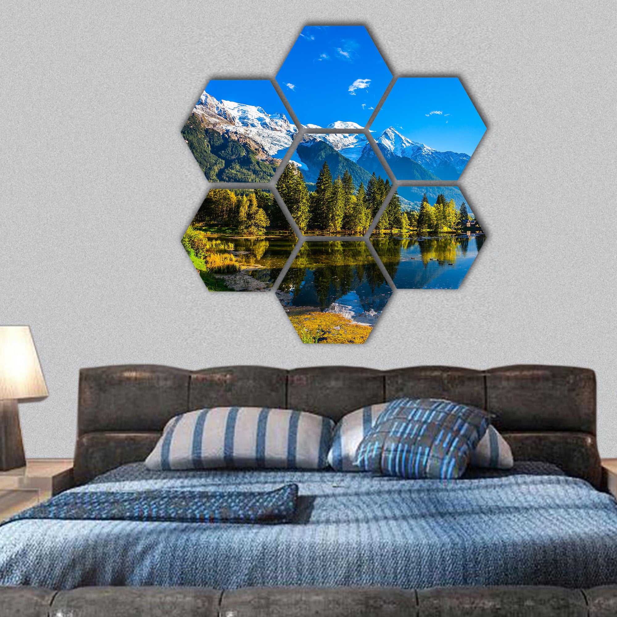 Chamonix City Park in the French Alps hexagonal canvas wall art