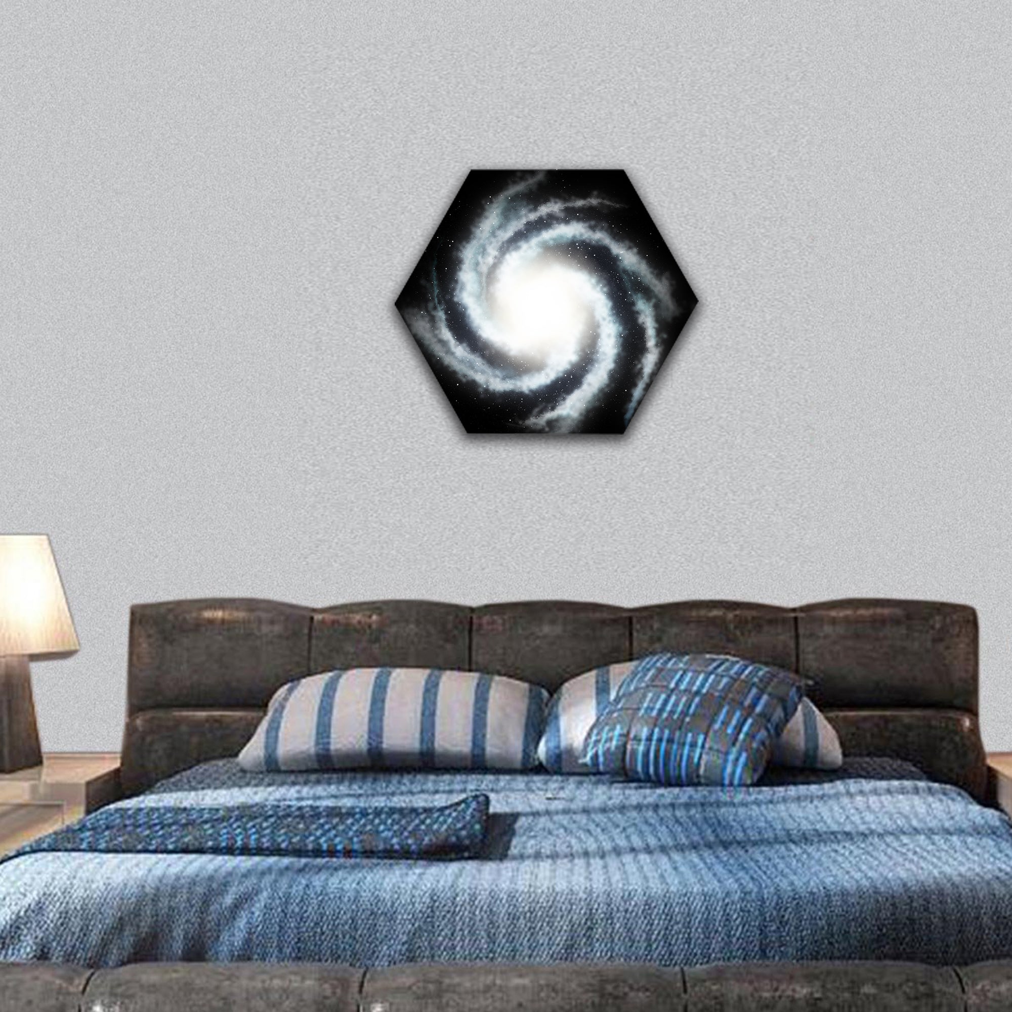 Mysterious helicoid galaxy and the black star sky hexagonal canvas wall art