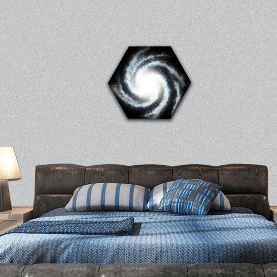 Mysterious helicoid galaxy and the black star sky hexagonal canvas wall art