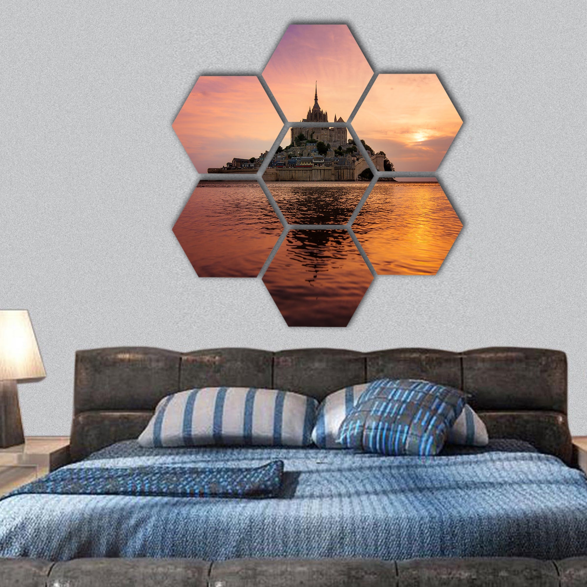 Historic landmark Mont Saint-Michel in Normandy hexagonal canvas wall art