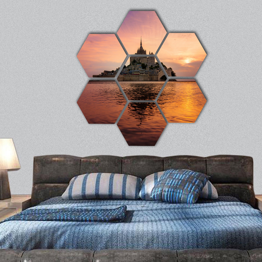 Historic landmark Mont Saint-Michel in Normandy hexagonal canvas wall art