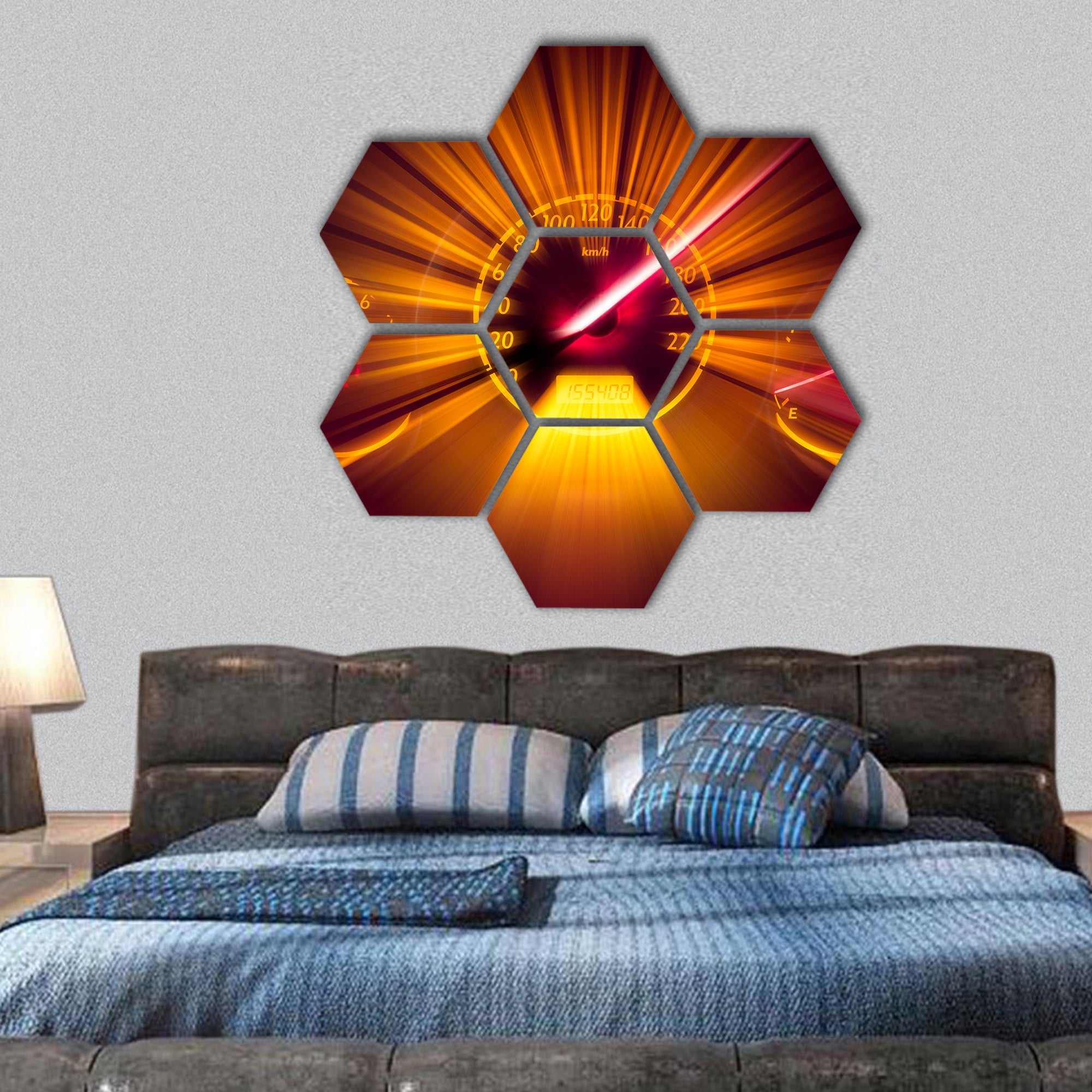 Car Gauge with Super Speed effects hexagonal canvas wall art