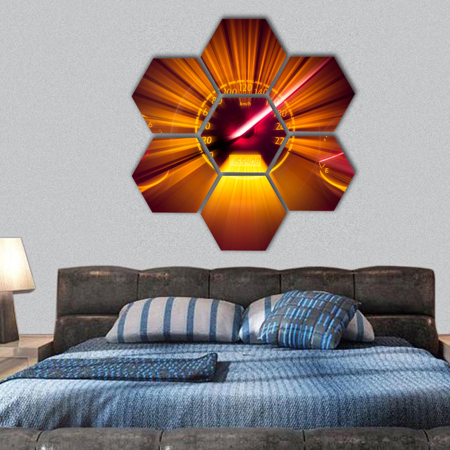 Car Gauge with Super Speed effects hexagonal canvas wall art