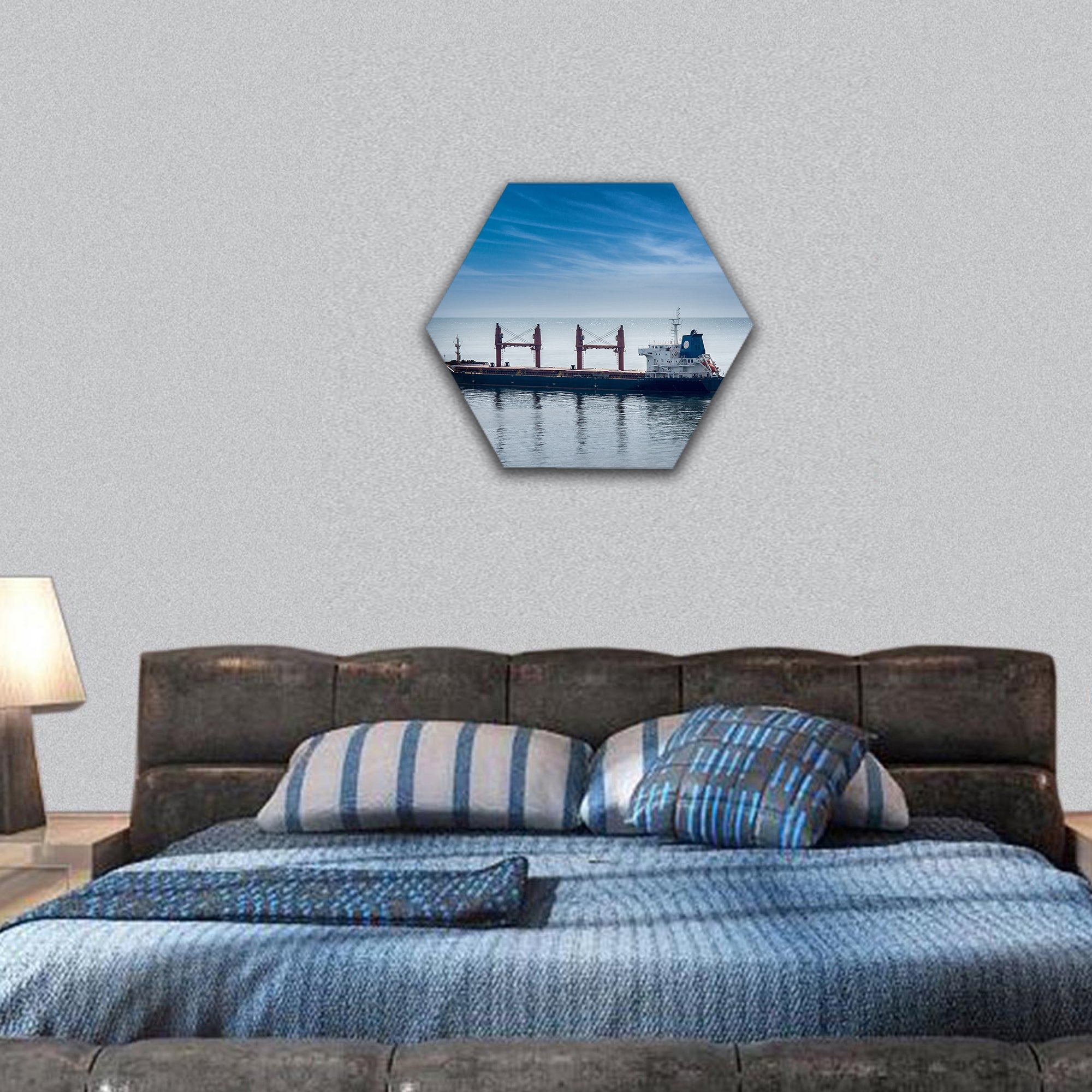 Ship on which the goods are transported hexagonal canvas wall art